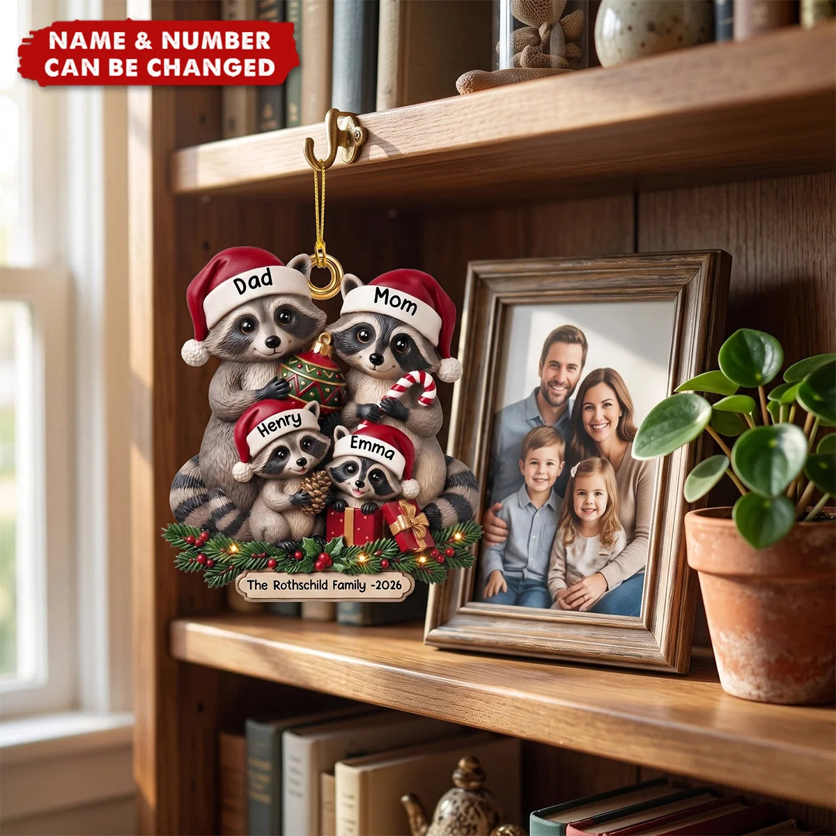 Lovely Raccoon Family Personalized Acrylic Christmas Ornament - Custom Keepsake Gift for Family