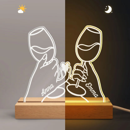 Pinky Promise Wine Toast Personalized LED Night Light - Custom Birthday Keepsake for Best Friends