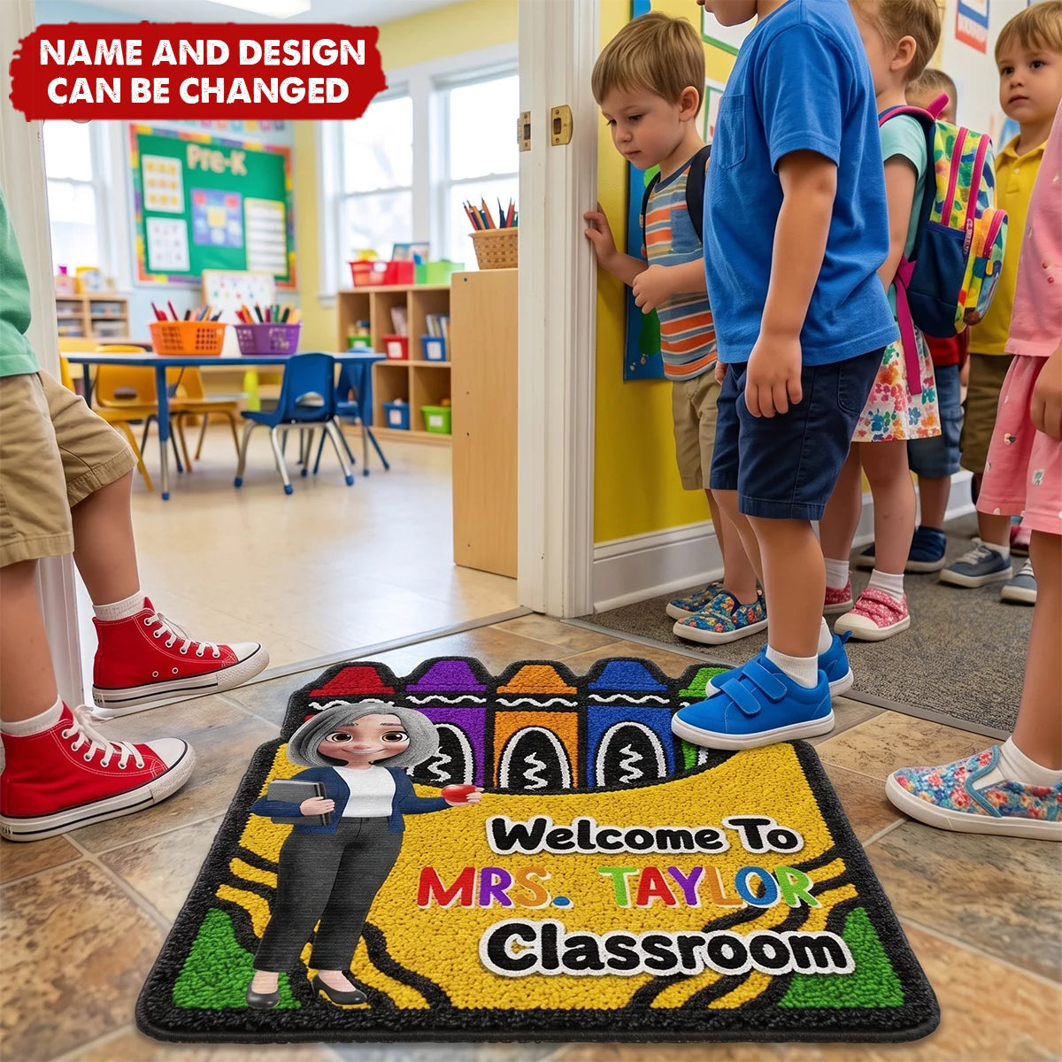 Welcome To Classroom Crayon Box Personalized Teacher Doormat - Custom Back to School Gift