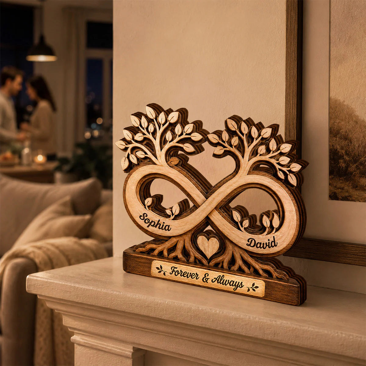 Plaque material and size view - Personalized Infinity Tree Wooden Plaque