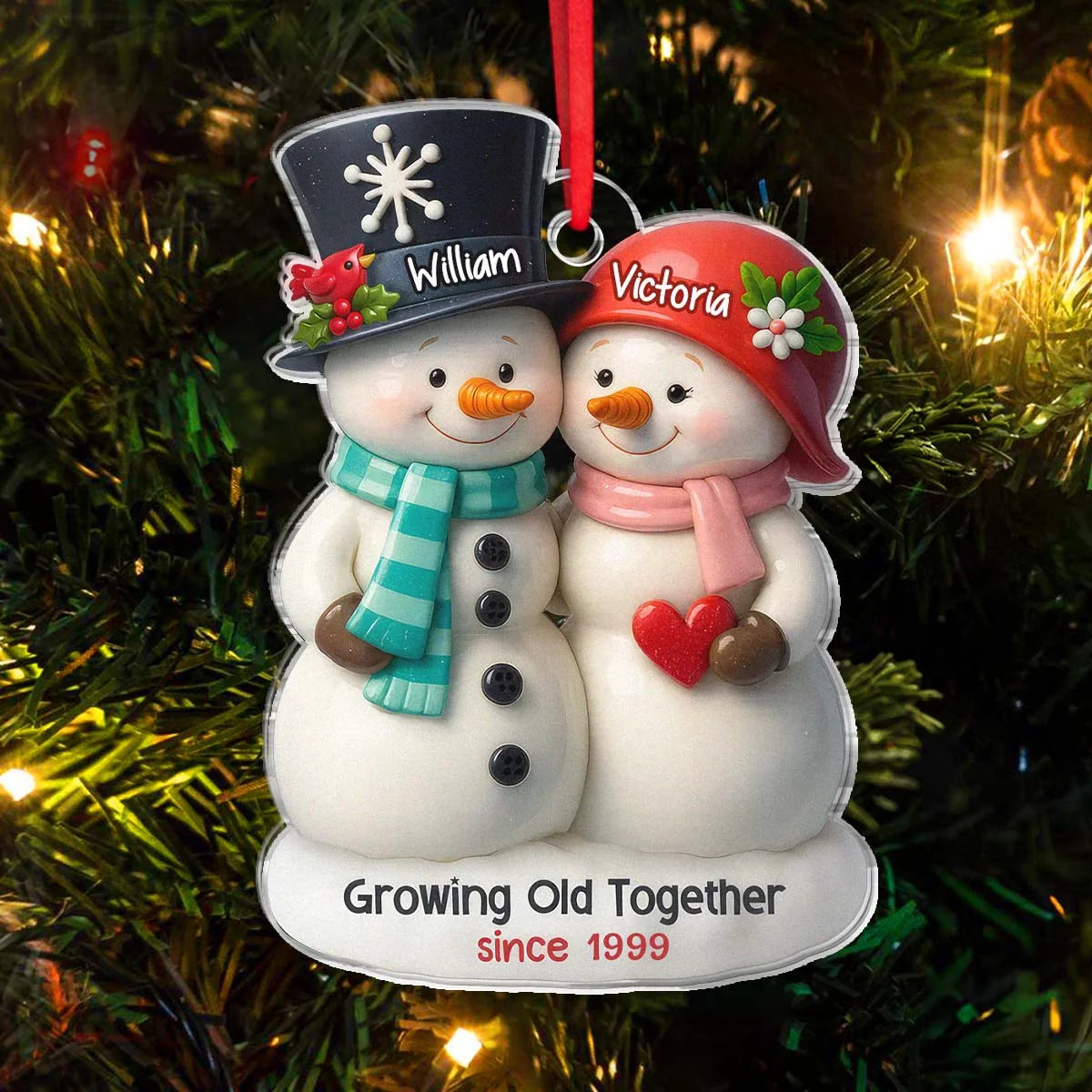 Growing Old Together Personalized Couple Snowman Acrylic Ornament - Custom Christmas Gift