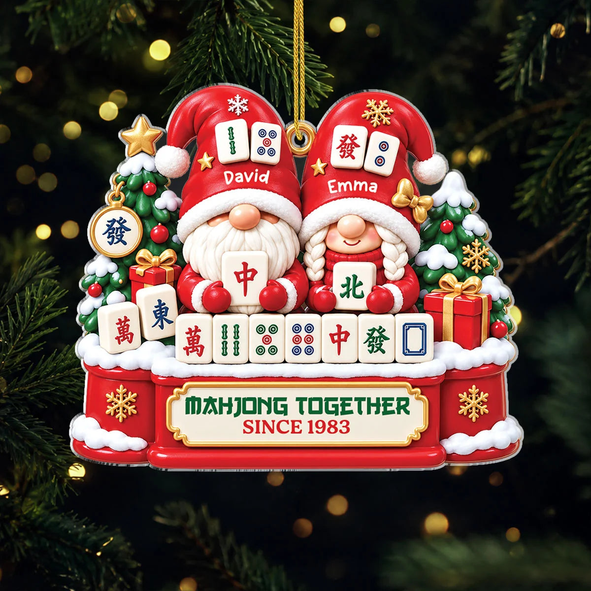 Mahjong Together Since Personalized Couples Acrylic Ornament - Custom Keepsake Christmas Gift
