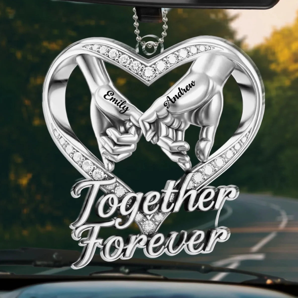 Together Forever Personalized Acrylic Car Ornament - Romantic Anniversary Gift for Couples