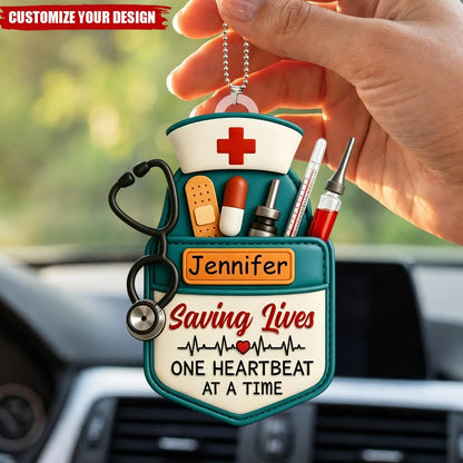 Saving Lives One Heartbeat At A Time - Personalized Nurse Car Ornament Keepsake