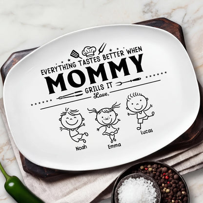 "Everything Tastes Better When Mommy Grills It" Personalized Platter - Custom Grill Plate Gift