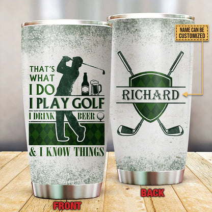 Personalized golf tumbler featuring a golfer silhouette with custom name option - great gift for dad