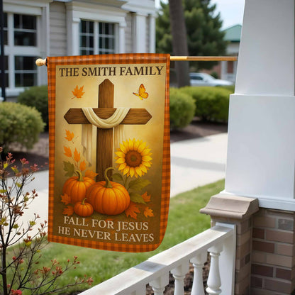 Fall For Jesus He Never Leaves, Cross and Sunflowers