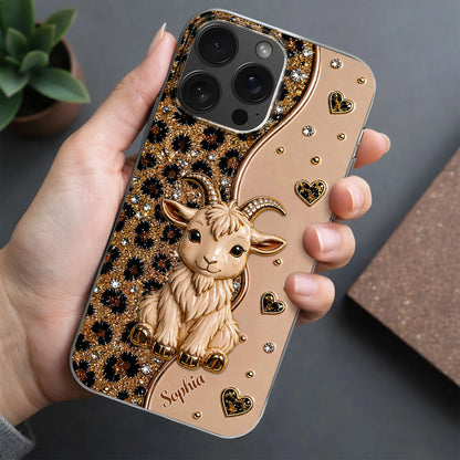 Personalized clear goat phone case with glitter leopard print and custom name for iPhone and Samsung image 8