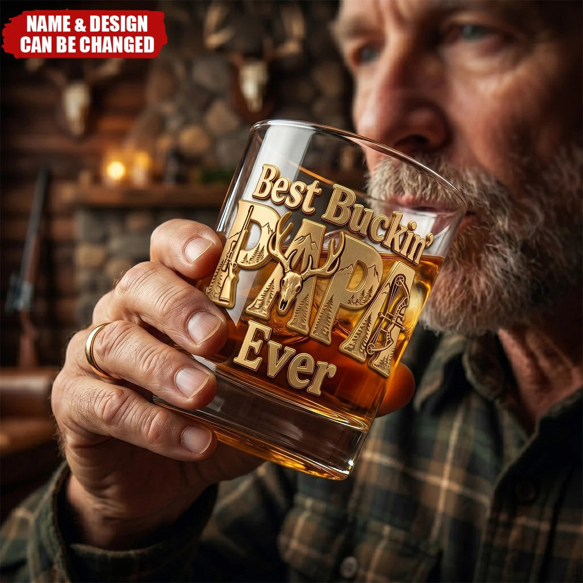 Mug material and size view - Personalized Hunting Dad Whiskey Glass