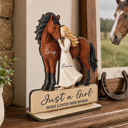 Just a Girl Who Loves Her Horse Personalized Wooden Plaque - Custom Equestrian Gift