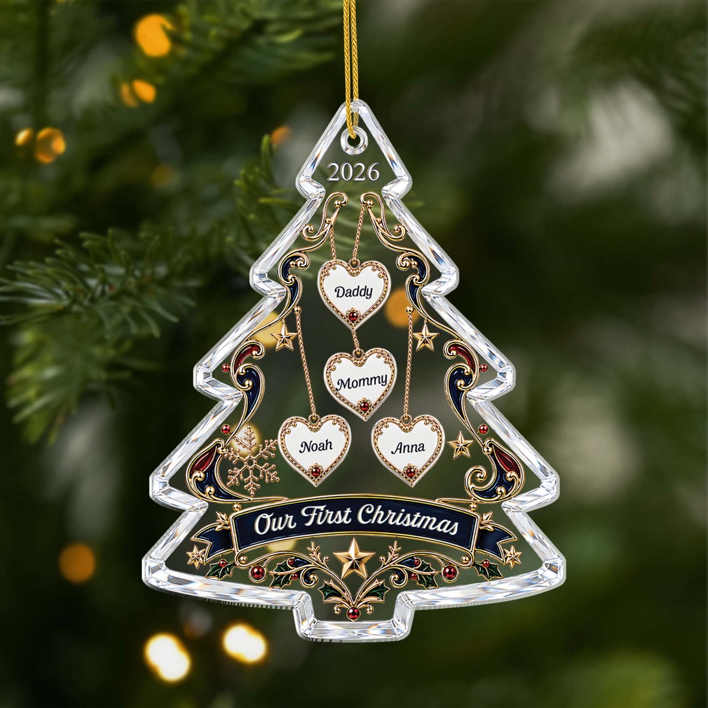 Our First Christmas Personalized Acrylic Ornament - Custom Family Name Holiday Keepsake