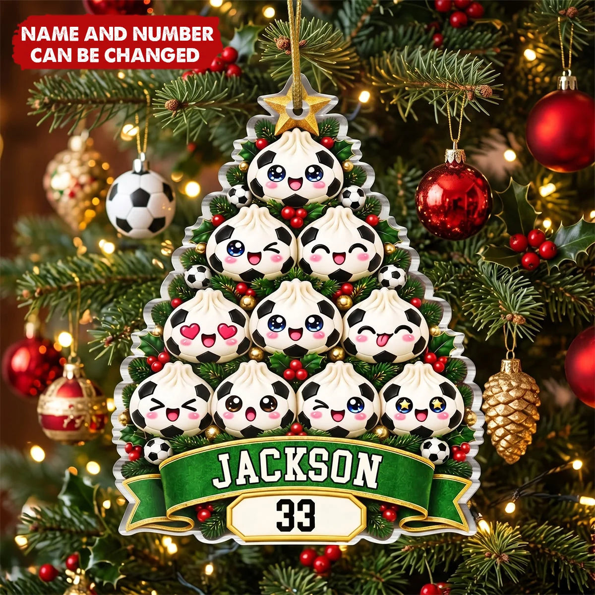 Custom Soccer Dumpling Acrylic Ornament - Personalized Christmas Gift for Kids