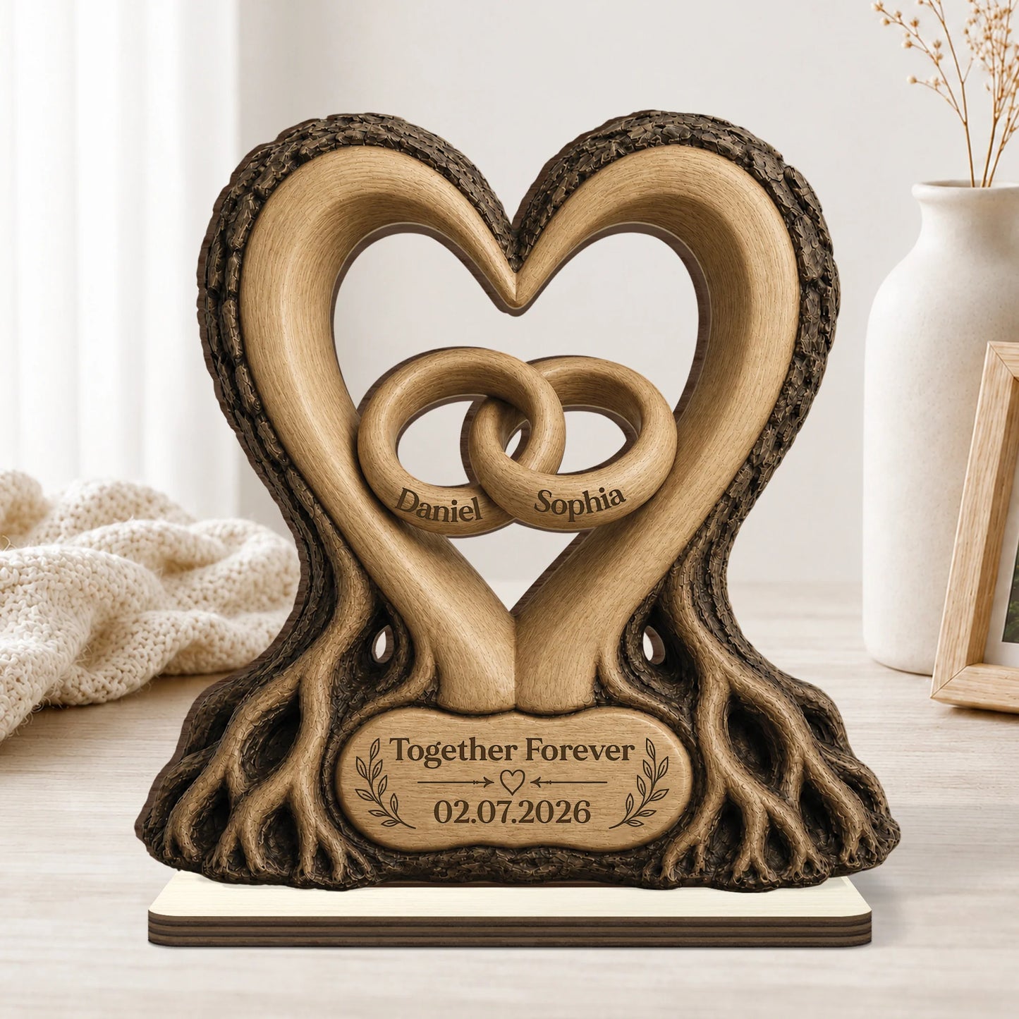 Together Since Personalised Heart Tree Wooden Plaque - Custom Couple Anniversary Keepsake Gift