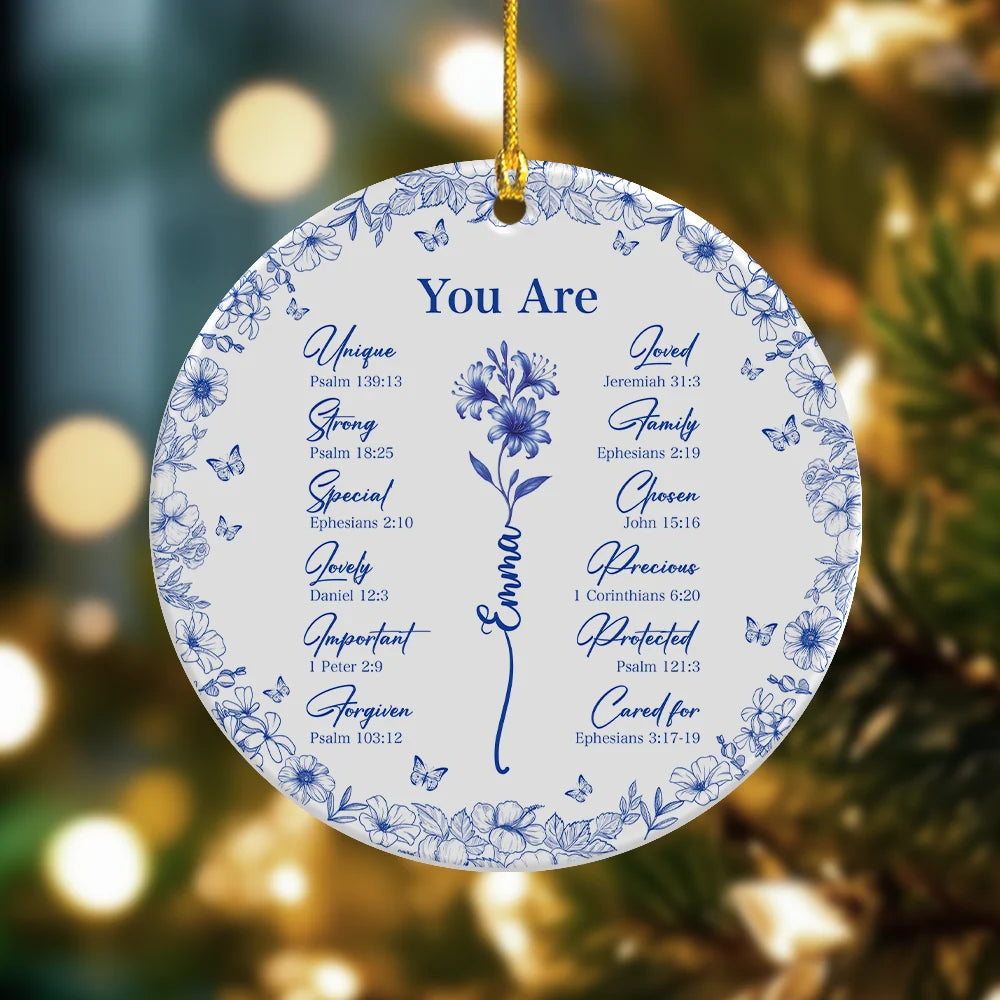 God Says You Are Personalized Ceramic Ornament - Custom Bible Verse Floral Keepsake