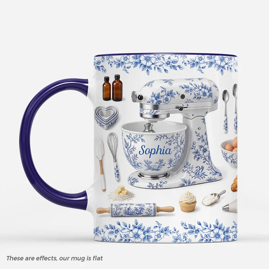 Custom Baker Coffee Mug - Personalized Floral Stand Mixer Ceramic Cup Gift for Baking Lovers