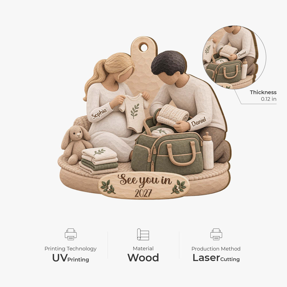 See You In 2027 Personalized Wooden Ornament - Expecting Parents Baby Shower Keepsake