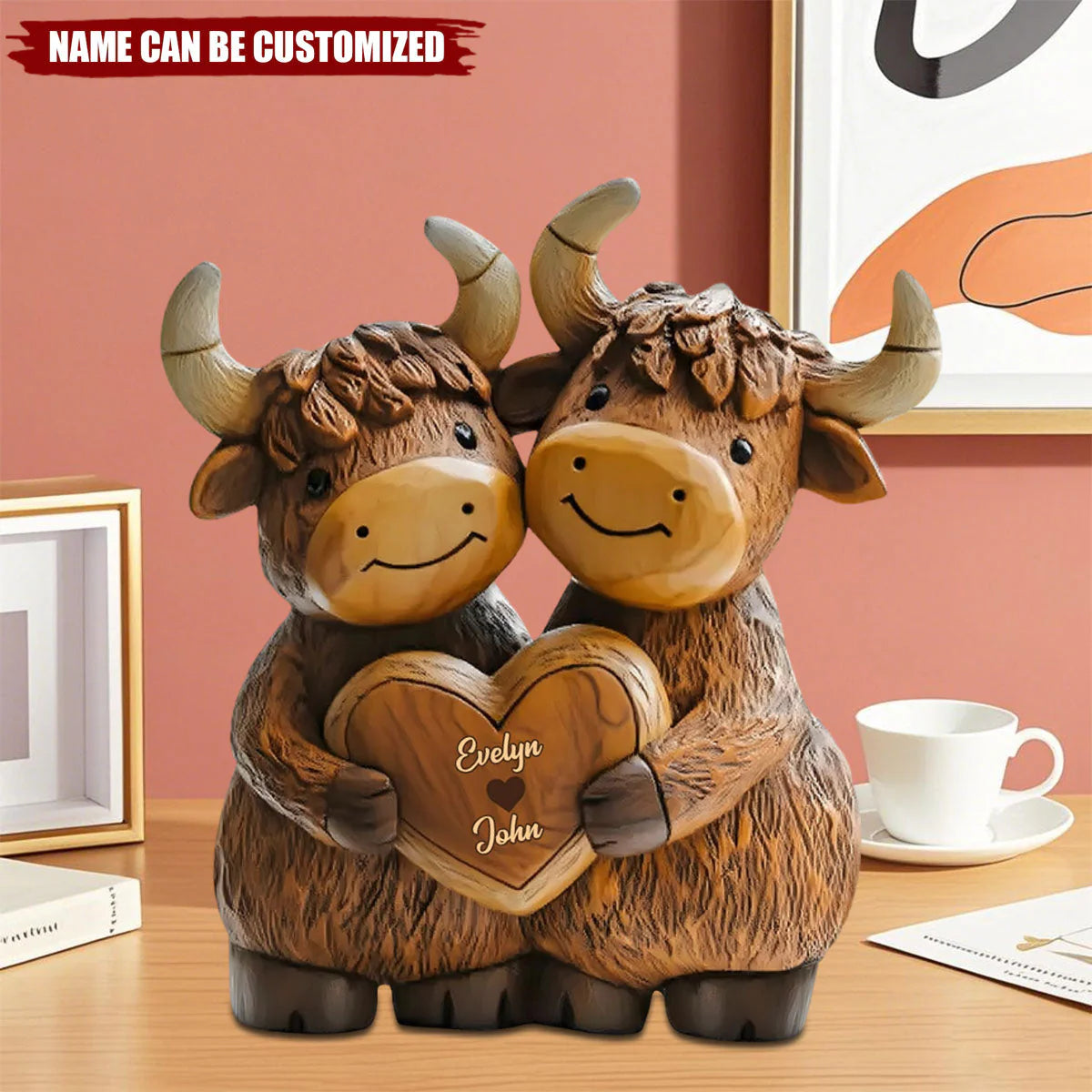 Custom Highland Cow Couple Acrylic Plaque personalization view for Couples