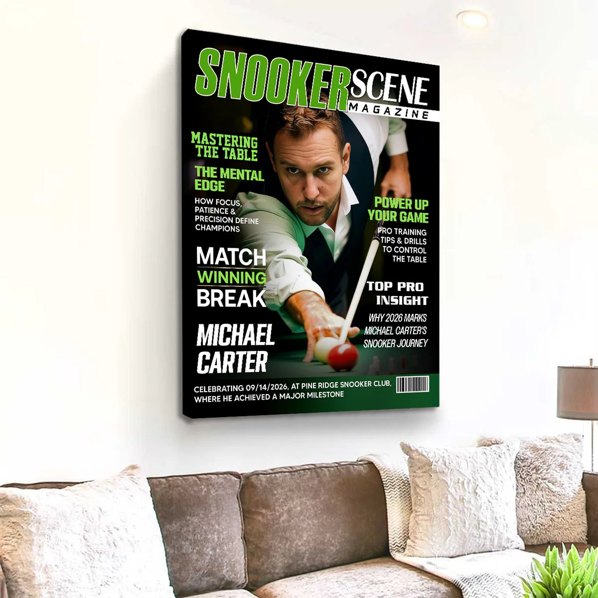 Canvas / Poster material and size view - Custom Snooker Magazine Canvas