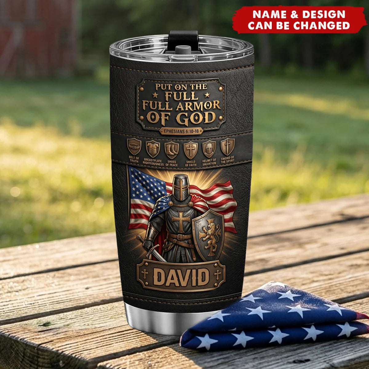 Put On The Full Armor Of God Personalized Tumbler - Custom Christian Knight Gift for Dad