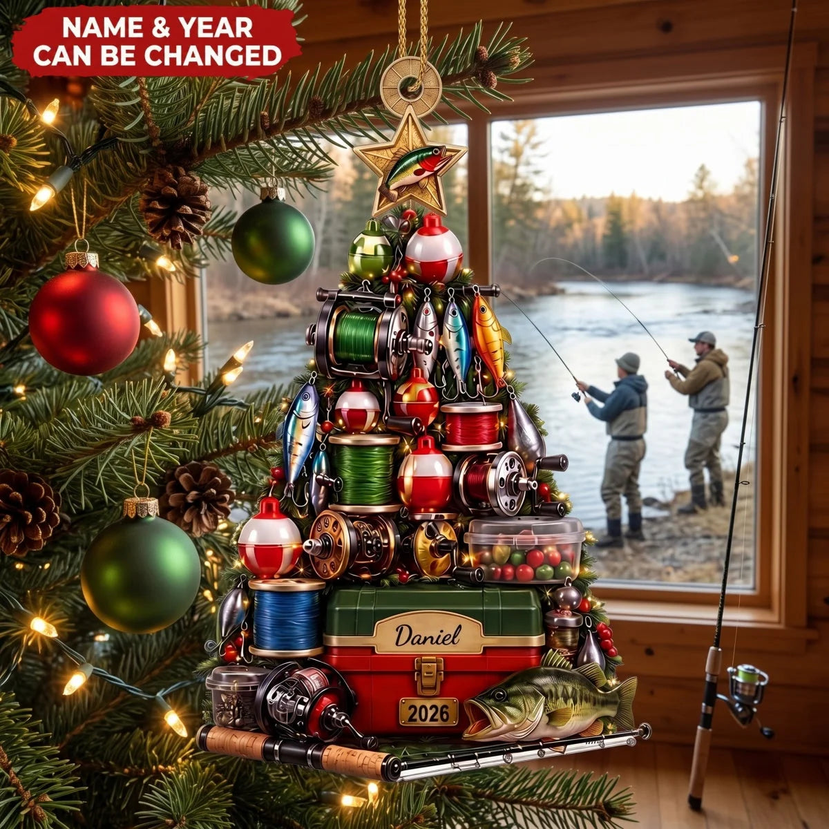 Personalized Fishing Christmas Tre Acrylic Ornament - Custom Angler Tackle Gift