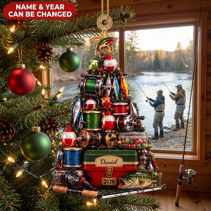 Personalized Fishing Christmas Tre Acrylic Ornament - Custom Angler Tackle Gift