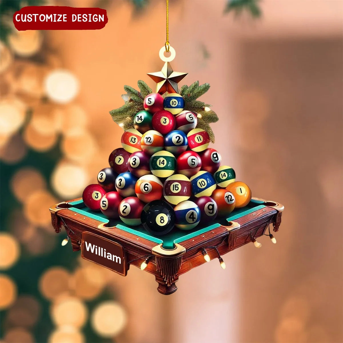 Personalized Billiard Ball Christmas Tree Acrylic Ornament - Custom Name Pool Player Keepsake Gift