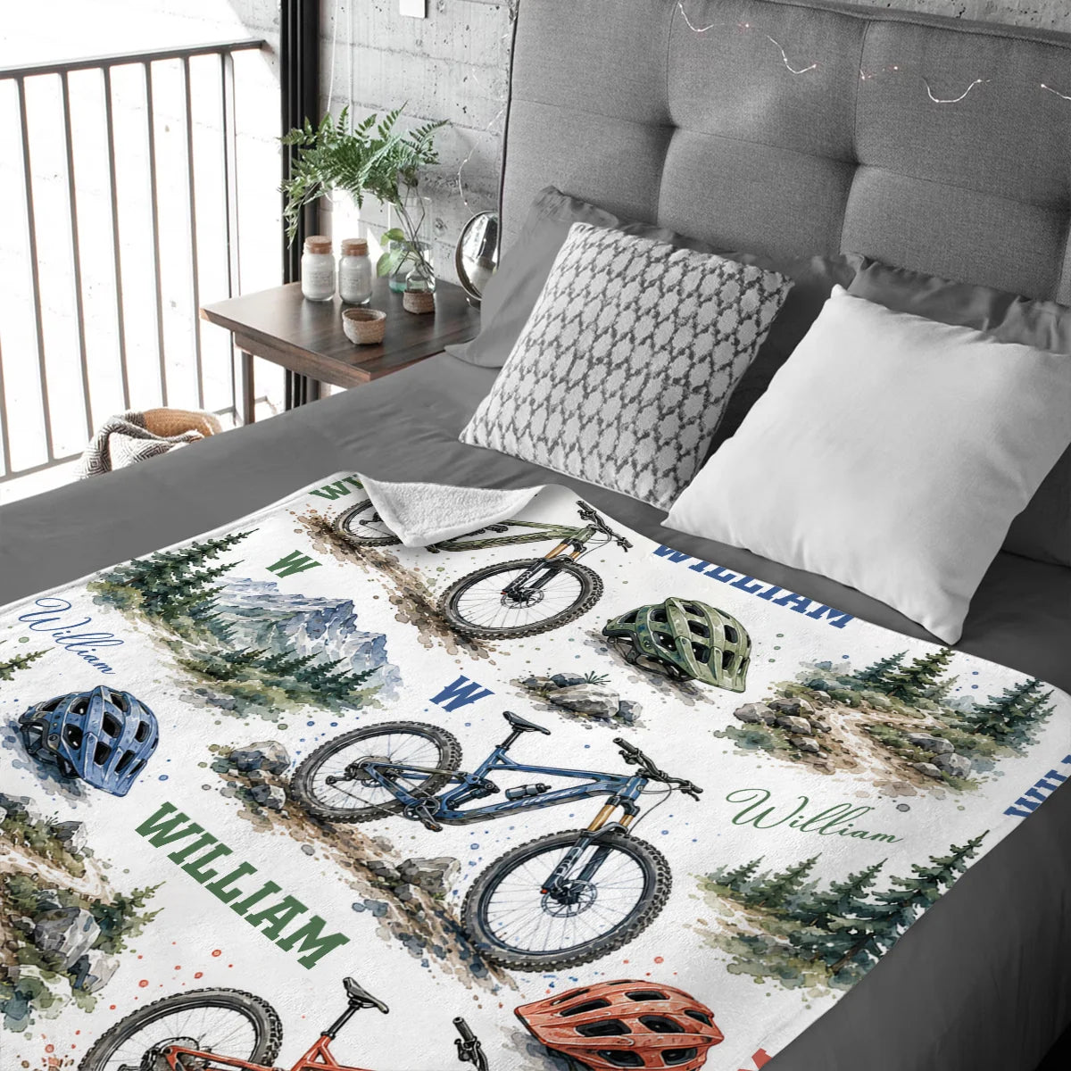 Personalized Mountain Bike Blanket - Custom Name MTB Throw Blanket for Kids