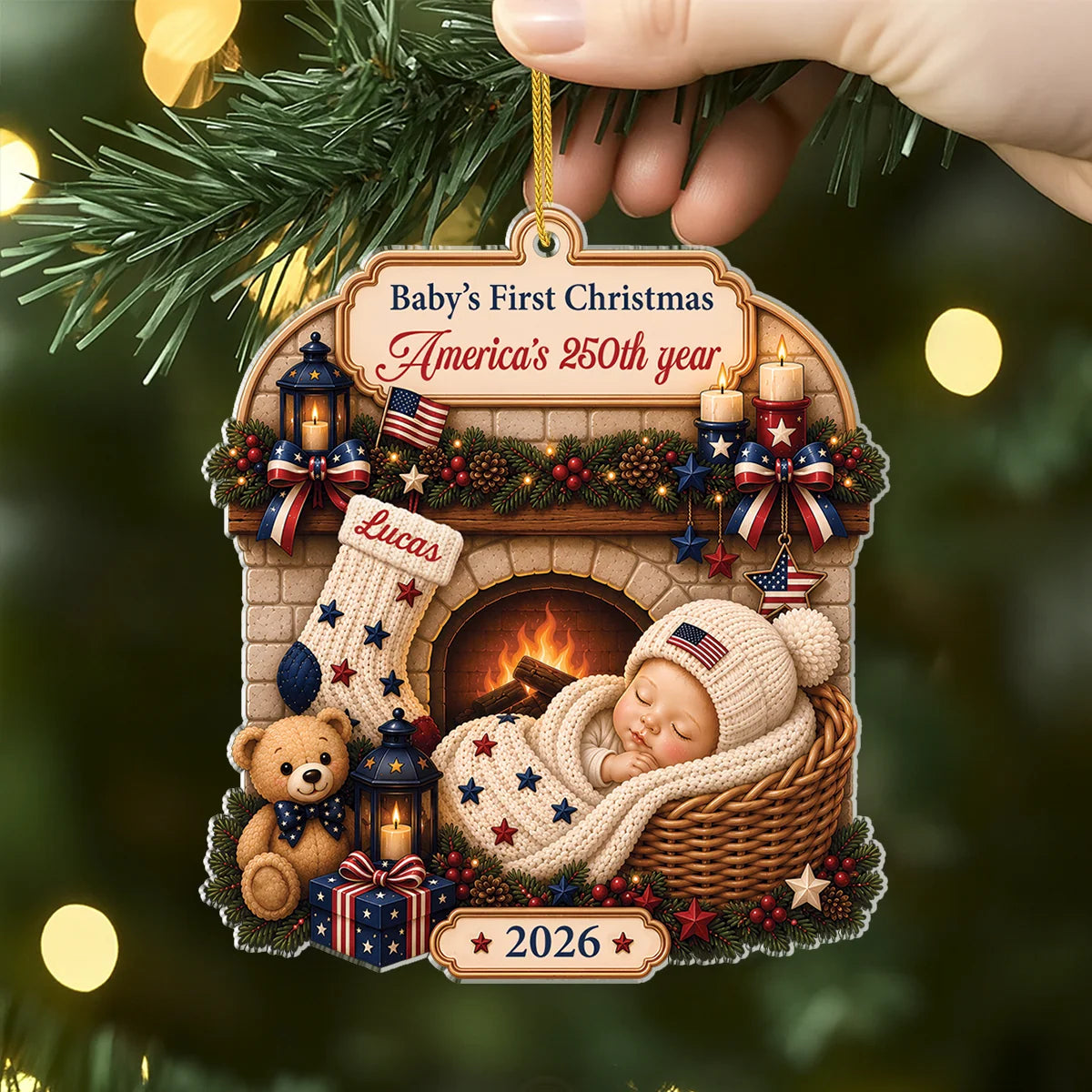 Baby's First Christmas America's 250th Year - Personalized Acrylic Christmas Ornament for Baby
