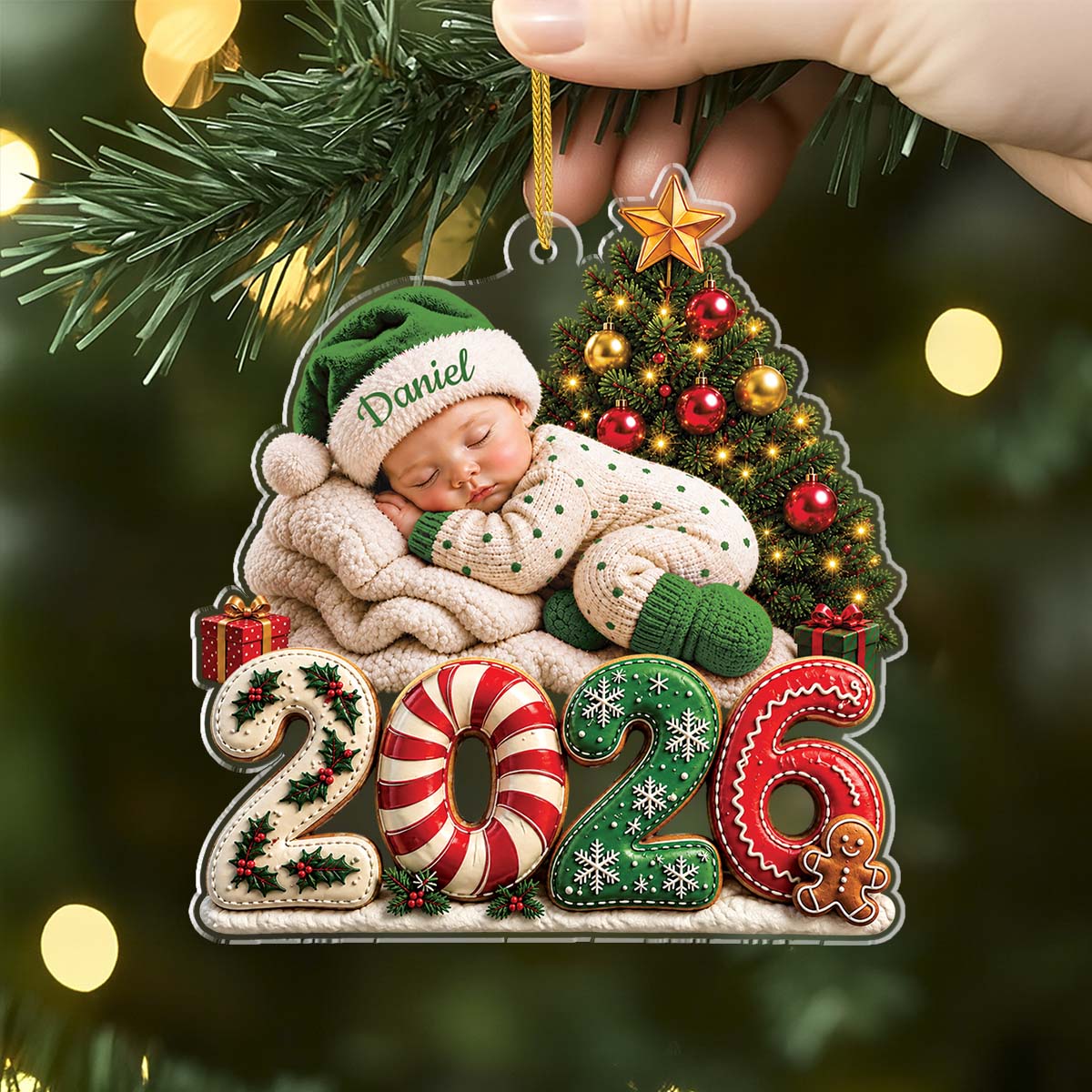 Personalized Sleeping Baby Acrylic Ornament - Custom Christmas Keepsake Gift for New Parents
