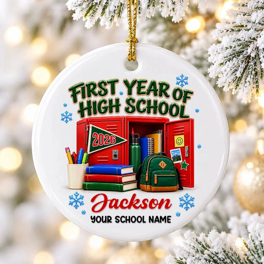 First Year Of High School - Personalized Ceramic Ornament - Christmas Gift For Boys Girls Kids Grandkids df447ef4-6fd8-4d10-9e12-f3d60e1368fb-yUOySQBKL4__web1_1200x.jpg