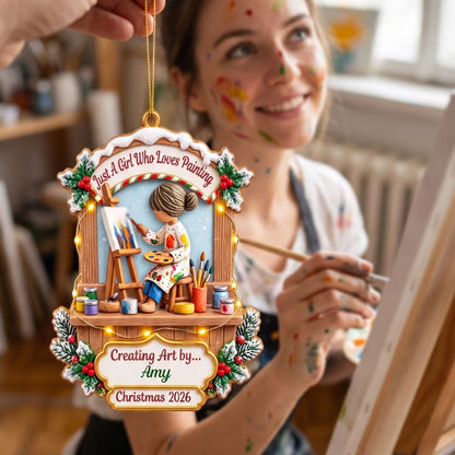 Just A Girl Who Loves Painting Personalized Wooden Ornament - Custom Artist Gift for Daughter
