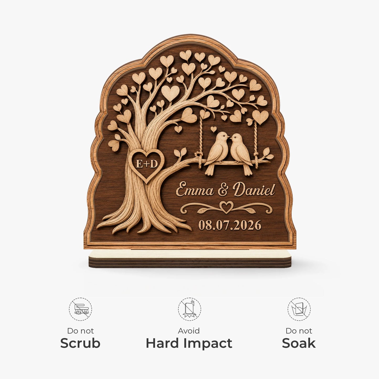 Personalized Love Birds Tree Couple Wooden Plaque - Custom Keepsake Gift for Anniversary & Wedding