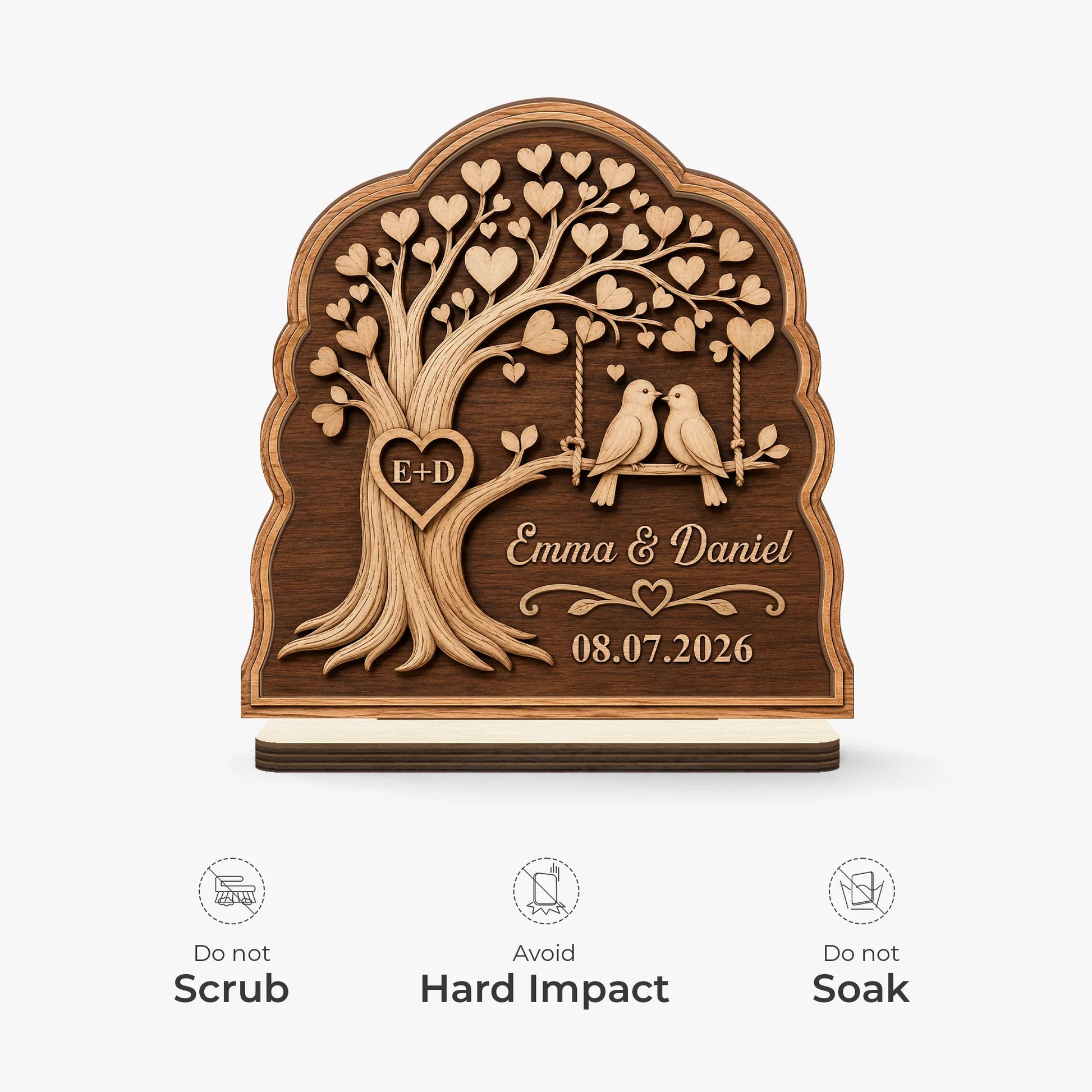 Personalized Love Birds Tree Couple Wooden Plaque - Custom Keepsake Gift for Anniversary & Wedding