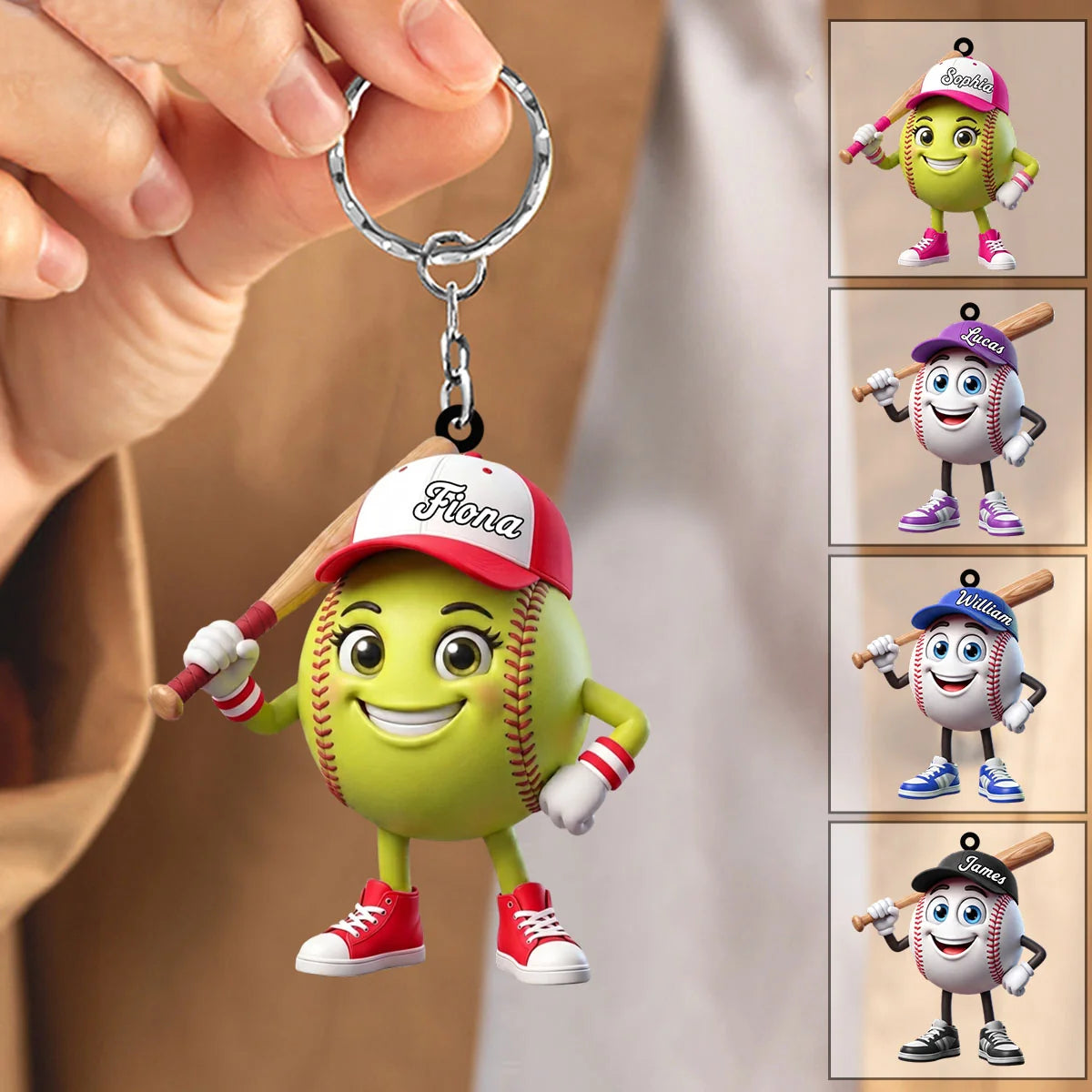 Batter Up Stance Personalized Baseball Softball Acrylic Keychain - Custom Gift for Kids and Players