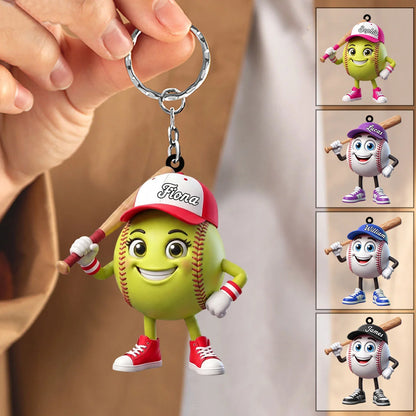 Batter Up Stance Personalized Baseball Softball Acrylic Keychain - Custom Gift for Kids and Players