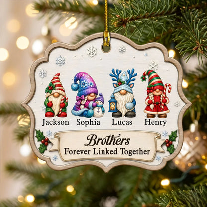 "Forever Linked Together" Personalized Gnome Ornament - Custom Family Keepsake for Sibling