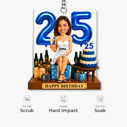 Personalized Birthday Acrylic Keychain - Custom Photo Birthday Keepsake Gift for Best Friends and Family