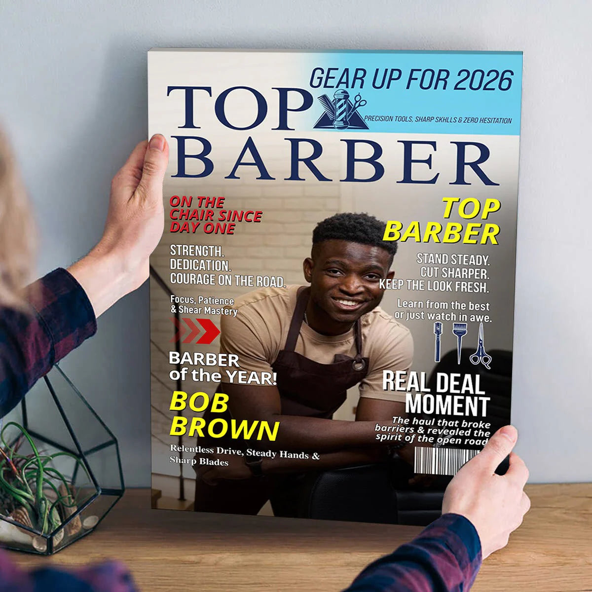 Custom Barber Magazine Cover Canvas for Dad with personalized design details for meaningful gifting image 6