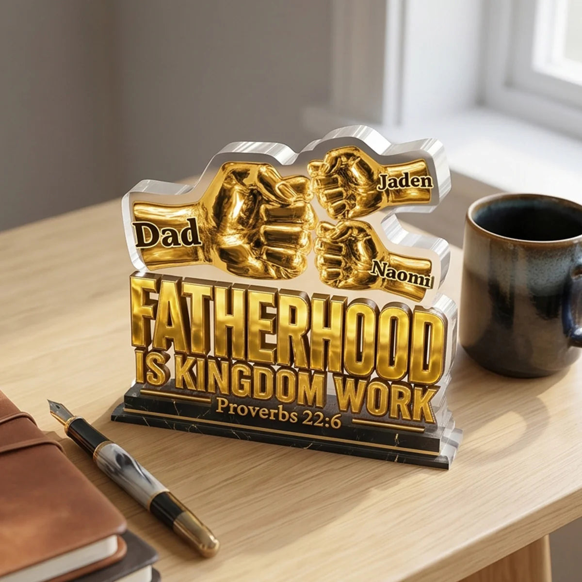 Plaque material and size view - Personalized Fatherhood Is Kingdom Work Plaque