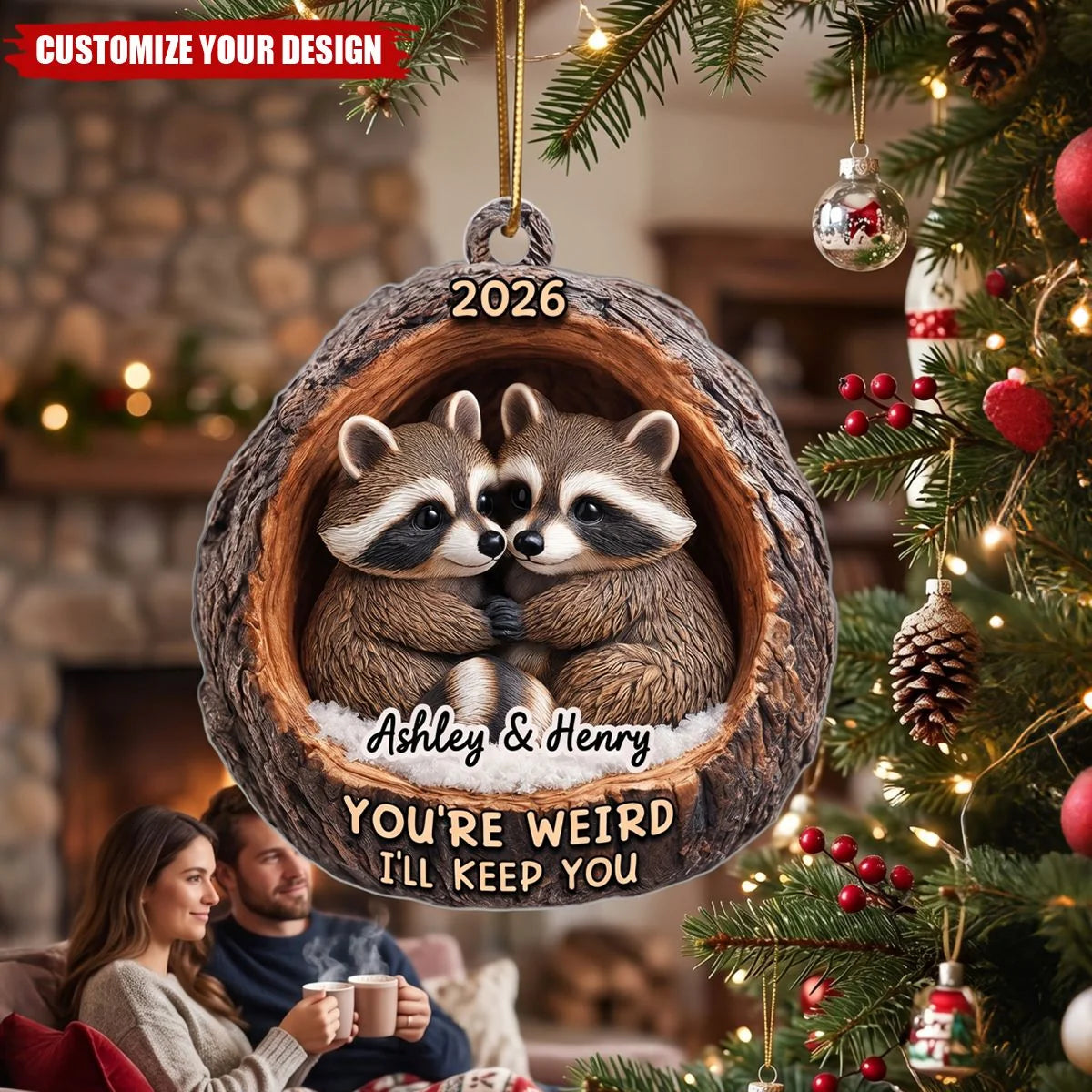 You're Weird I'll Keep You - Personalized Raccoon Couple Acrylic Ornament