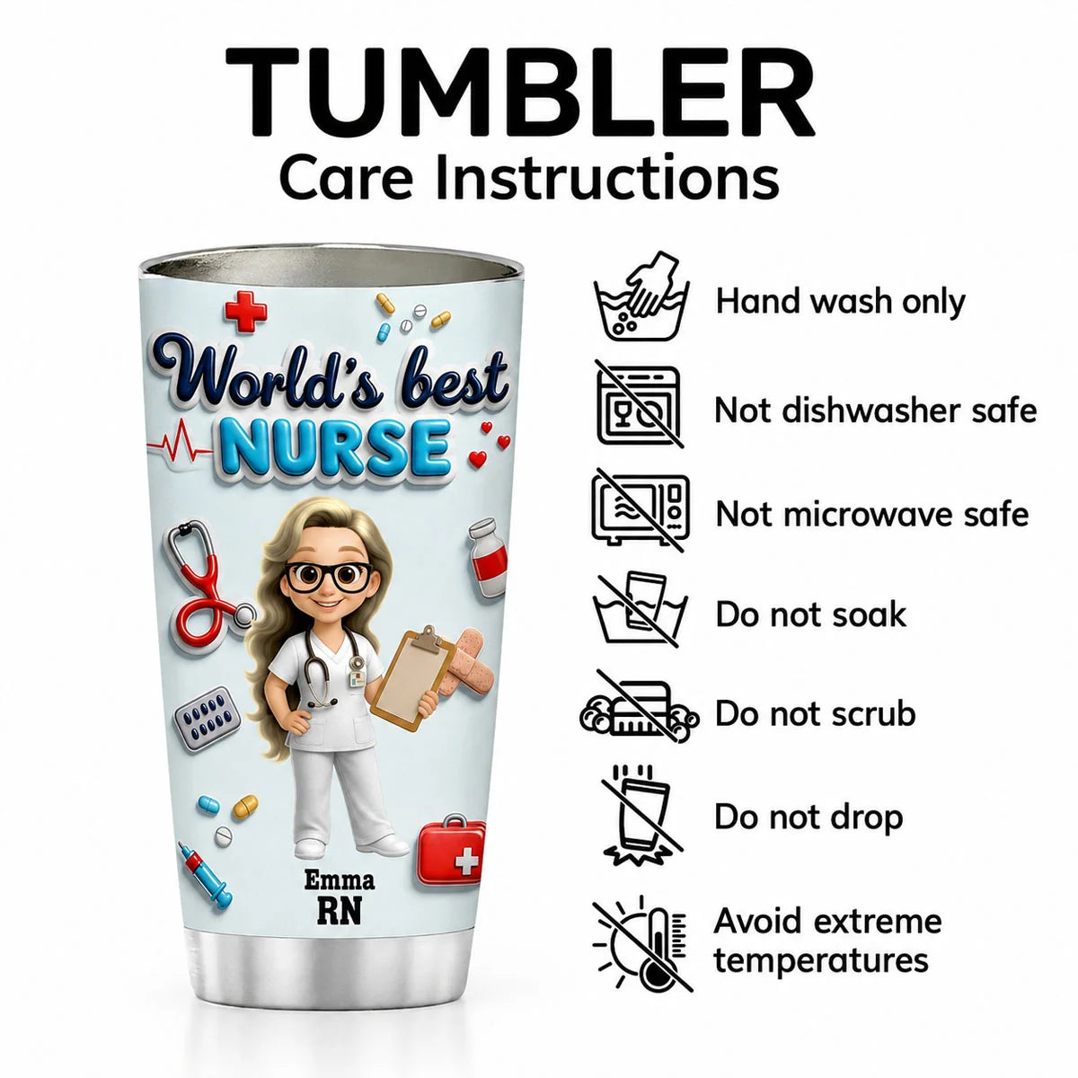 World's Best Nurse Personalized Nurse Tumbler - Custom RN Gift for Nurse Appreciation