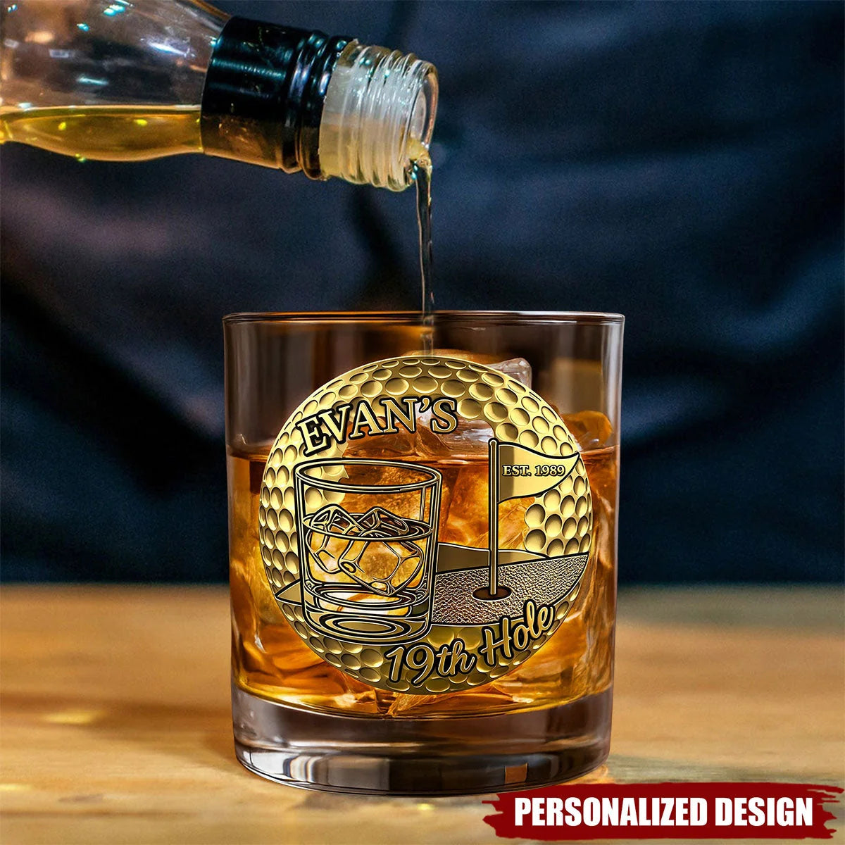 "19th Hole" Personalized Golf Whiskey Glass - Custom Gifts for Golfers