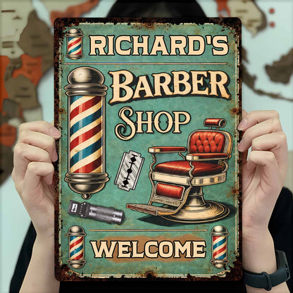 Custom Barber Shop Metal Sign personalization view for Dad