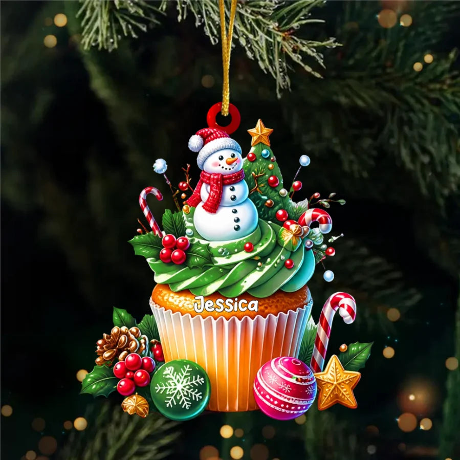 Personalized Cupcake Christmas Ornament - Custom Acrylic Decoration for Bakers