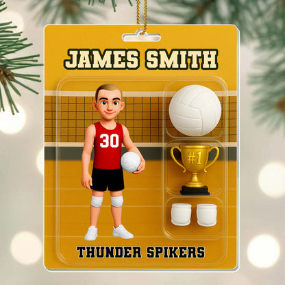 Personalized volleyball player acrylic ornament featuring custom name, number, ball, and trophy for athletes image 7