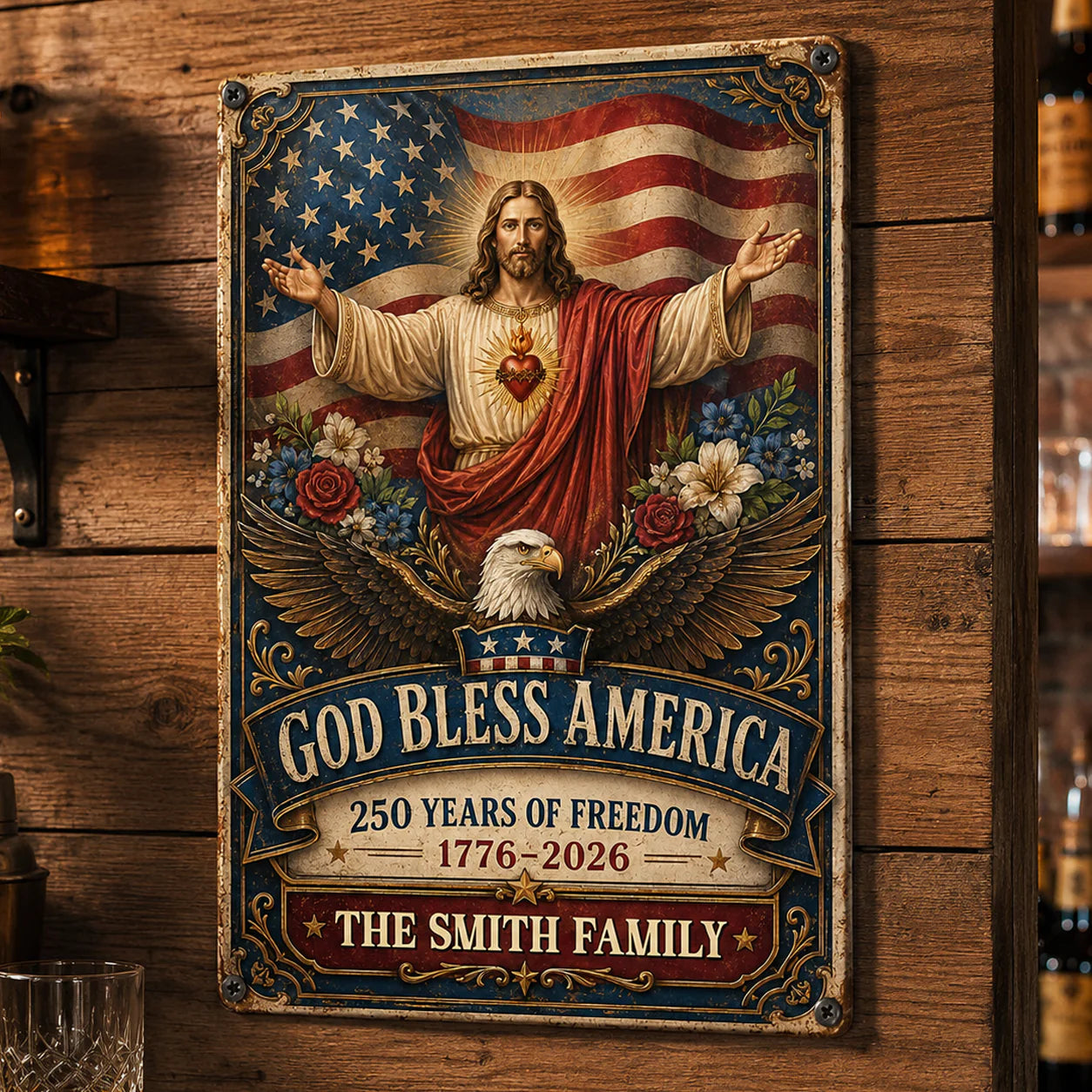 Personalized God Bless America Metal Sign personalization view for Family