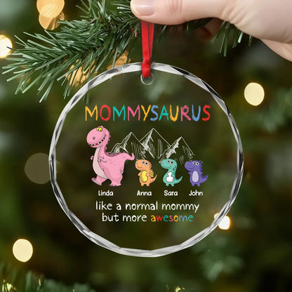 Daddysaurus Like A Normal Daddy - Personalized Dinosaur Glass Ornament for Dad