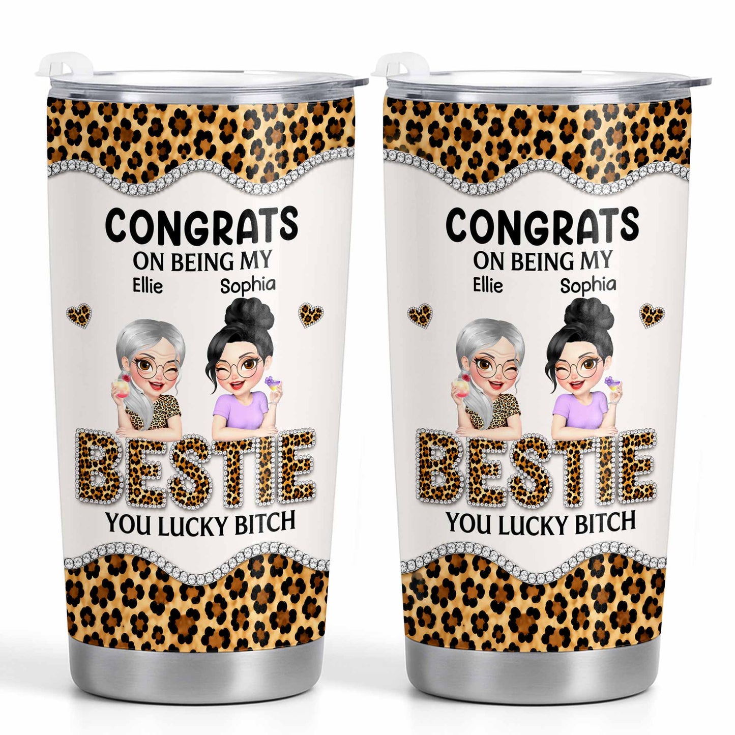 Personalized bestie tumbler with leopard print and funny quote for best friends image 9