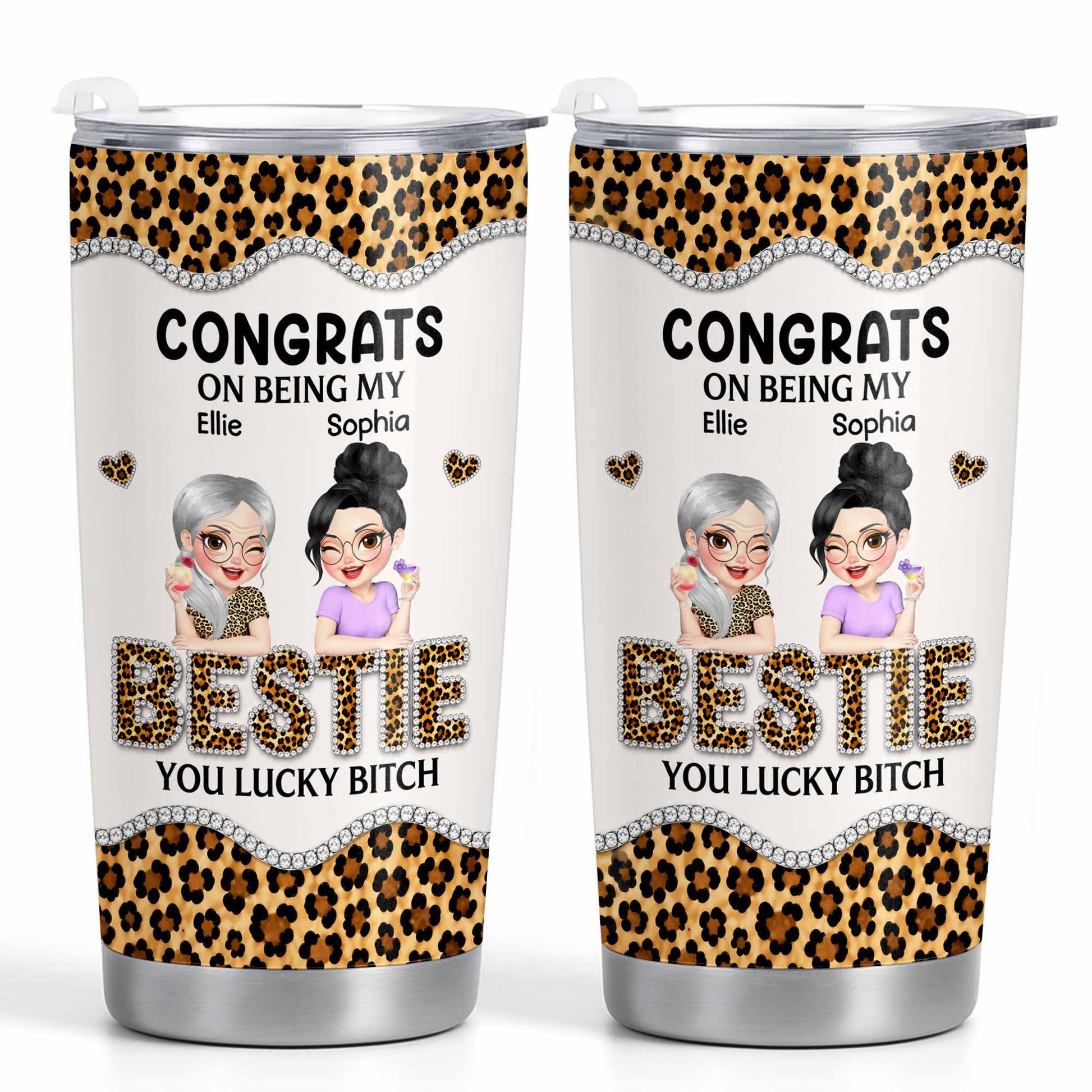 Personalized bestie tumbler with leopard print and funny quote for best friends image 9