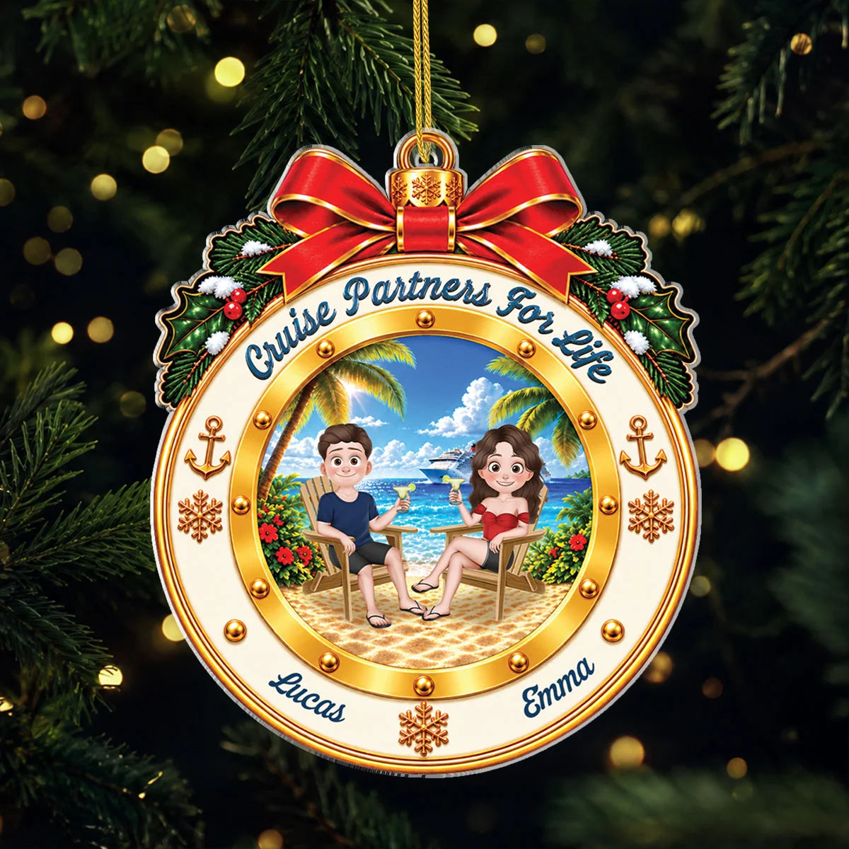 Cruise Partners For Life Personalized Acrylic Ornament - Custom Cruise Vacation Keepsake Christmas Gift for Couples